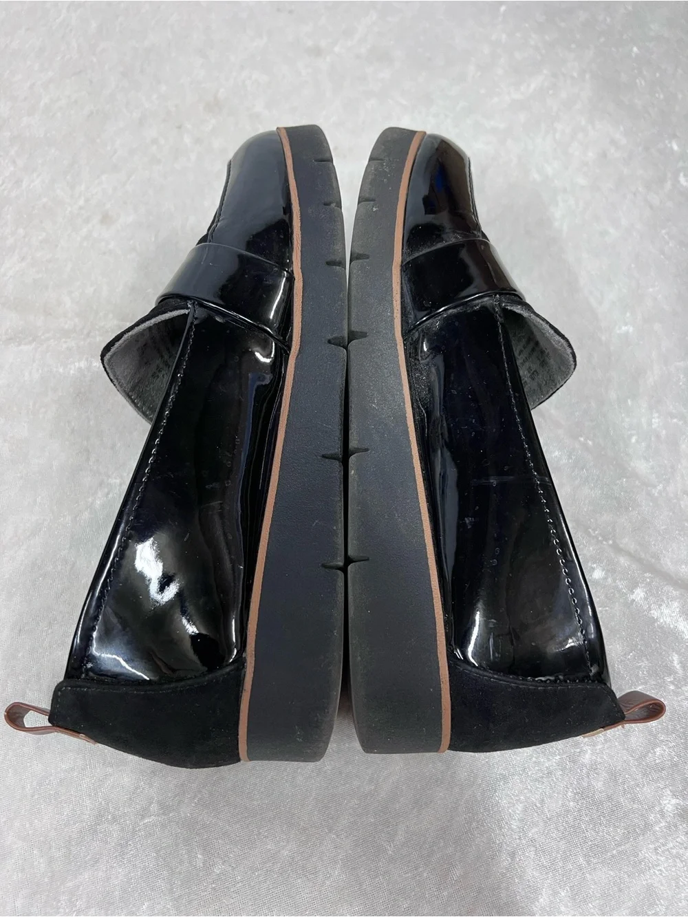 Dr. Scholl’s Black Slip-On Loafers glossy black brown trim 7.5